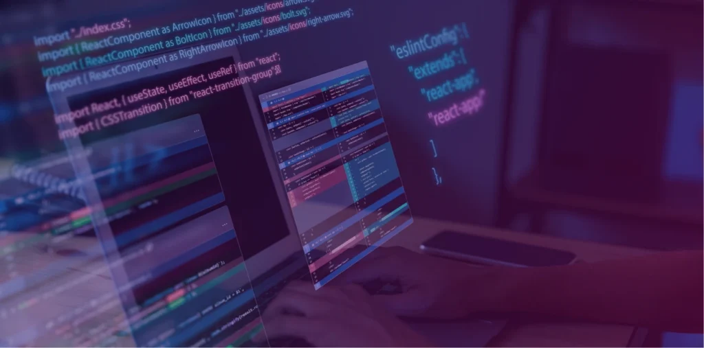 Desktop screen with code holograms